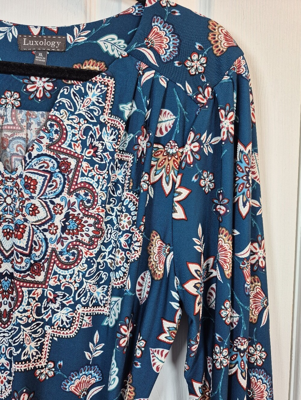 Luxology Teal Boho Mandala Print Faux Wrap Dress XL Coastal Bohemian - Picture 3 of 9